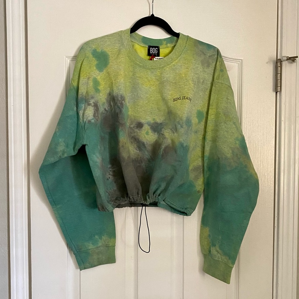 BDG Tie-Dye Crewneck Sweatshirt in Green and Yellow